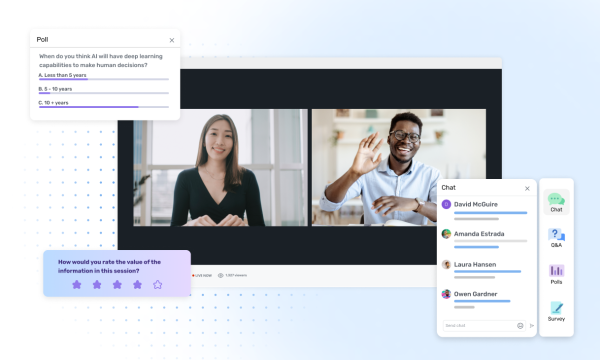 Cvent Webinar features including session chat, rating, and poll