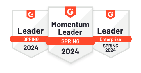 G2 badges that show Cvent ranked for several awards in 2024, including: Leader of Spring 2024, Enterprise Leader in Spring 2024, and Momentum Leader of Spring 2024.