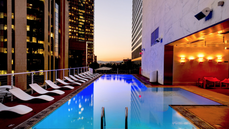Outdoor pool is a business travel idea for a hotel