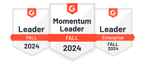 G2 badges that show Cvent ranked for several awards in 2024, including: Leader of Fall 2024, Enterprise Leader in Fall 2024, and Momentum Leader of Fall 2024.